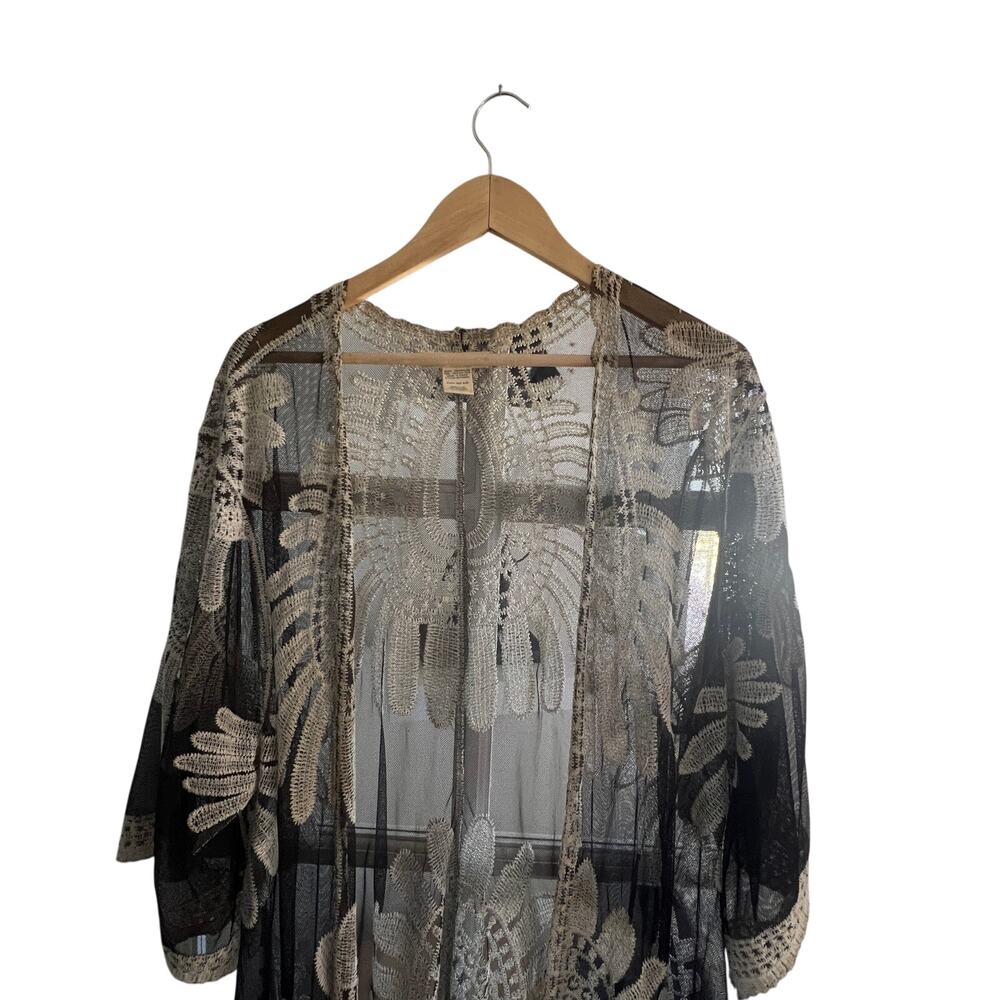 Indigo Thread Co Black Mesh Lace Kimono Cover Up One Size - Picture 3 of 15